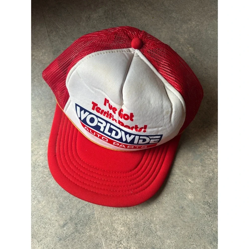 Vintage‎ Worldwide Auto 'Terrific Parts' Mesh Trucker Snapback Hat Rd Wh Blue